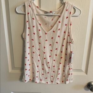 Floral Cream Tank Top with Red Accents